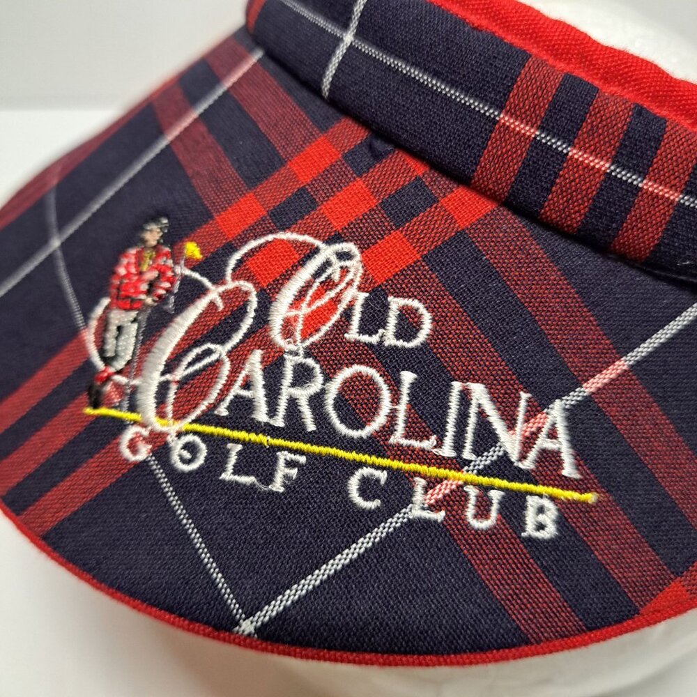 Old Carolina Golf Club Plaid Visor Headwear Red Navy Bluffton SC CLOSED COURSE - Picture 2 of 7